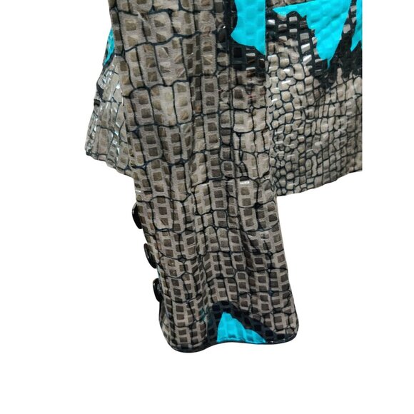 Womens L Blue Blazer Snake Floral Print Bold Chic Glam Statement Jacket Peplum - Picture 13 of 16